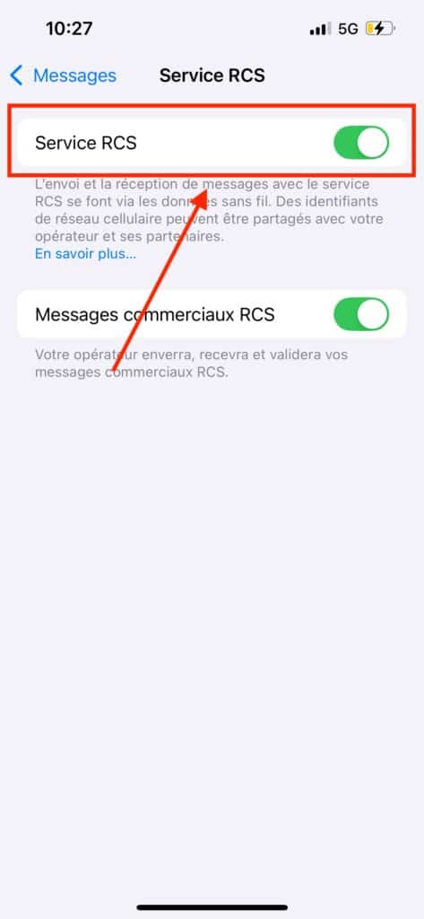 Activer RCS iPhone