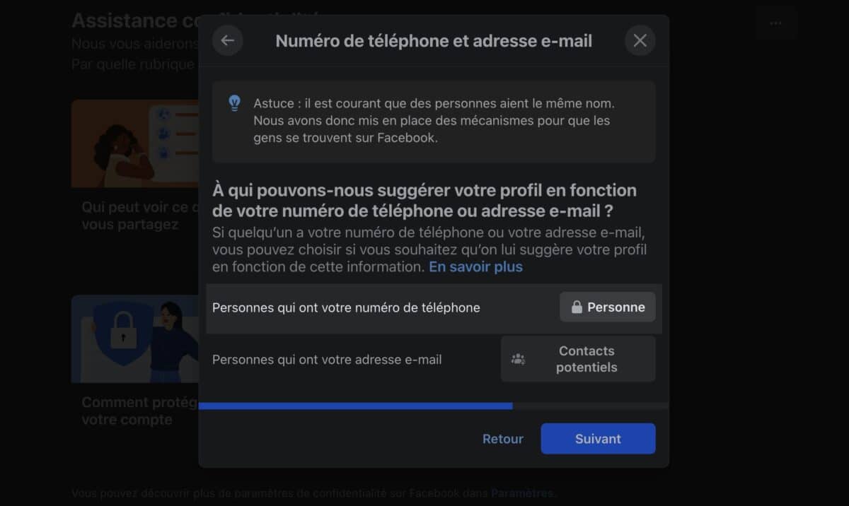 Cacher numéro téléphone facebook