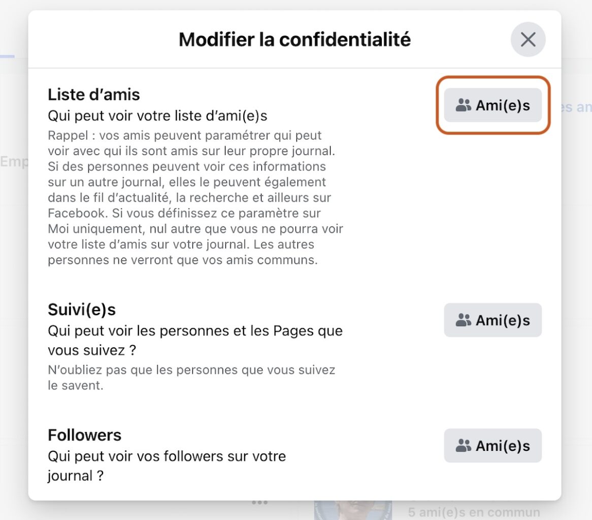 Cacher ami Facebook par navigateur