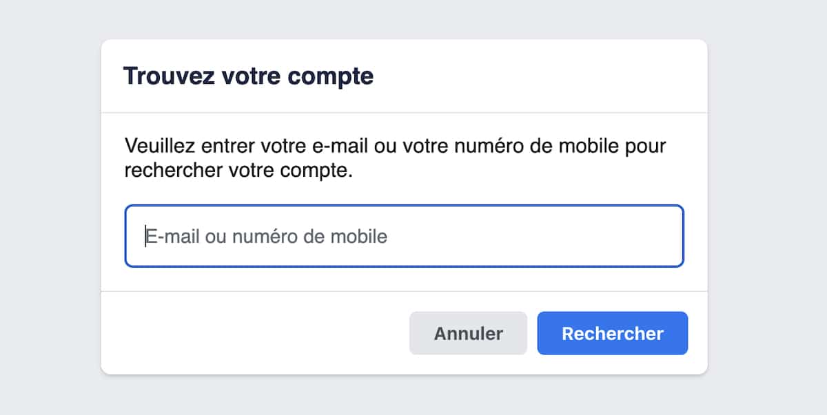 Récupérer compte Facebook par mail
