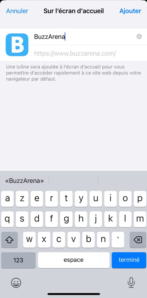 Ajouter site écran d'accueil