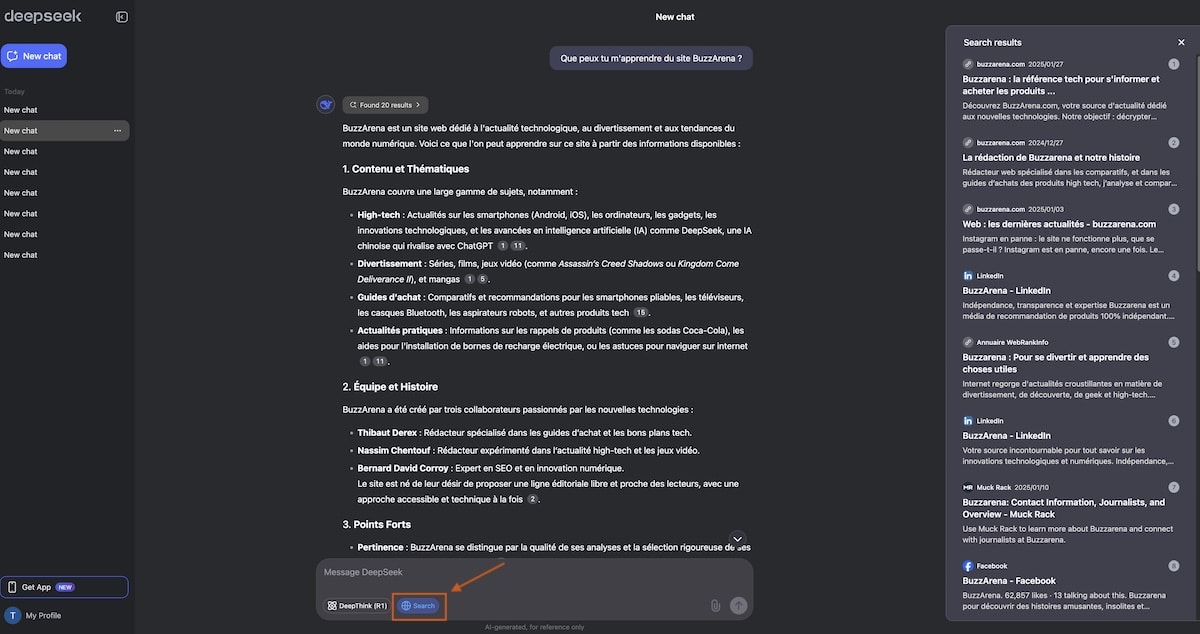 DeepSeek recherche Internet