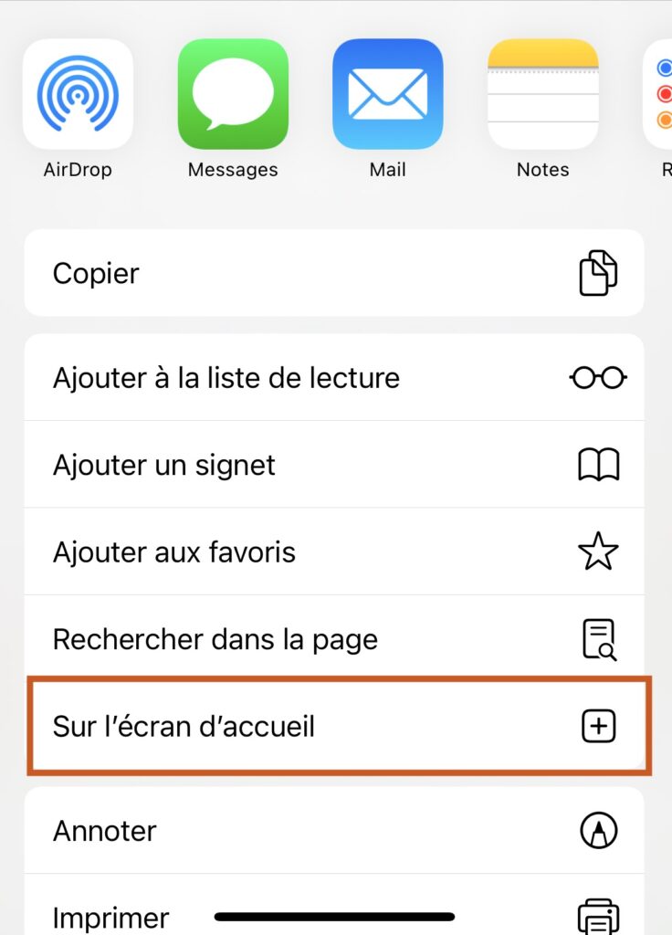 ajouter site internet sur écran iphone
