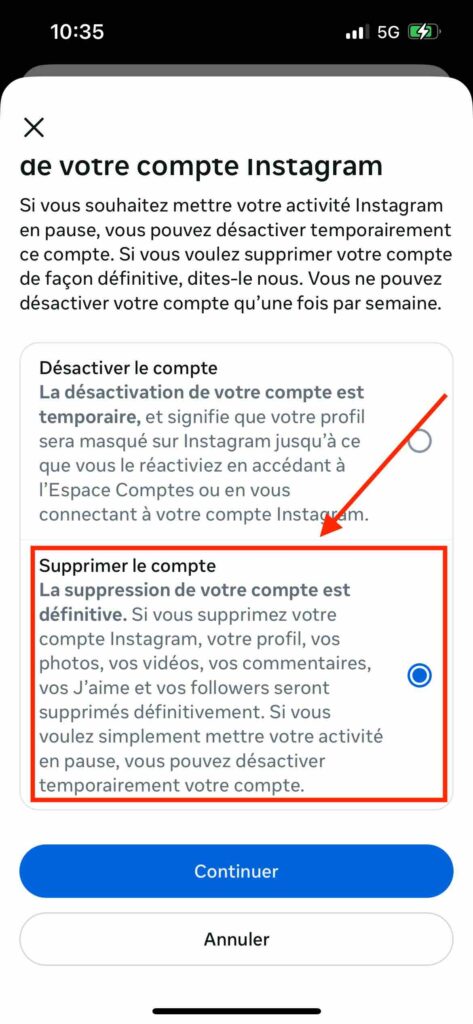 Désactiver compte Instagram