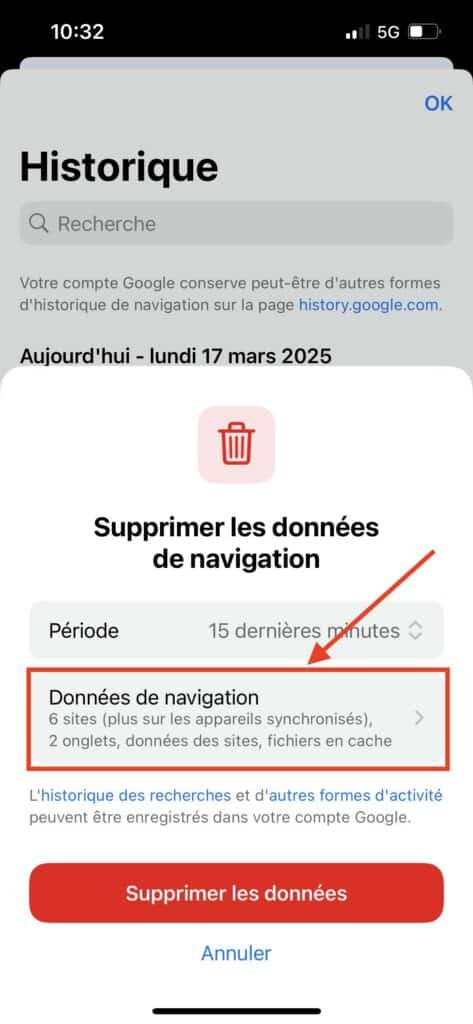 effacer mots de passe enregistrés Google Chrome smartphone