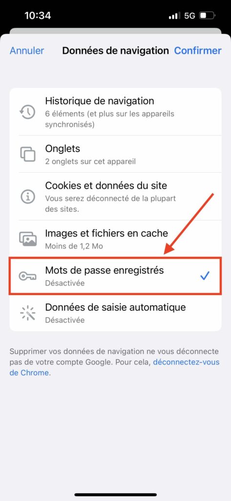 effacer mots de passe enregistrés Google Chrome Android