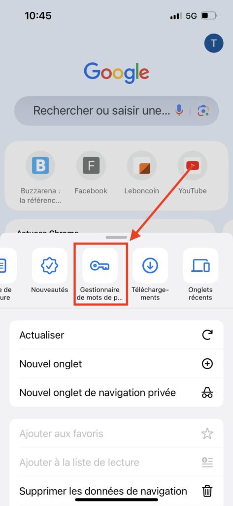 supprimer un mot de passe enregistré Google Chrome iPhone