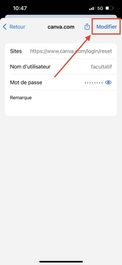 supprimer un mot de passe enregistré Google Chrome Android