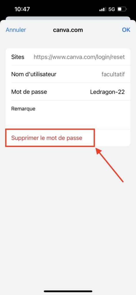 supprimer un mot de passe enregistré Google Chrome smartphone