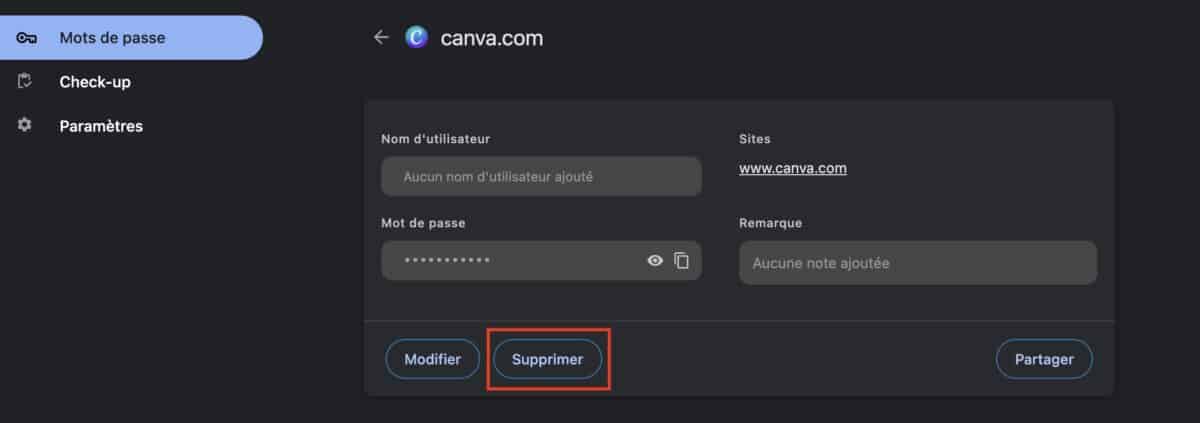 supprimer un mot de passe enregistré Google Chrome mac