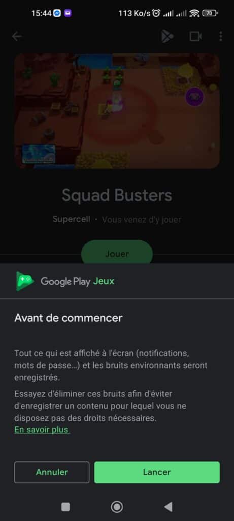 enregistrer vidéo Google Play Jeu
