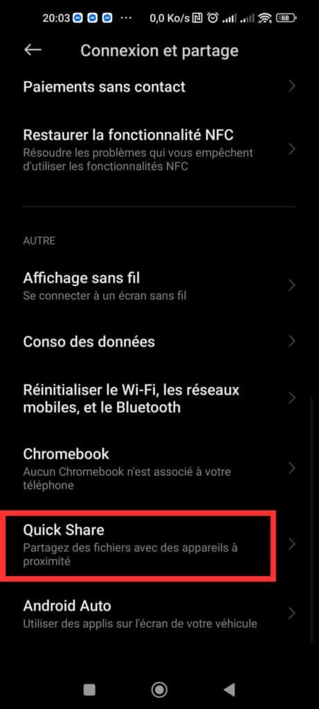 partage fichiers NFC