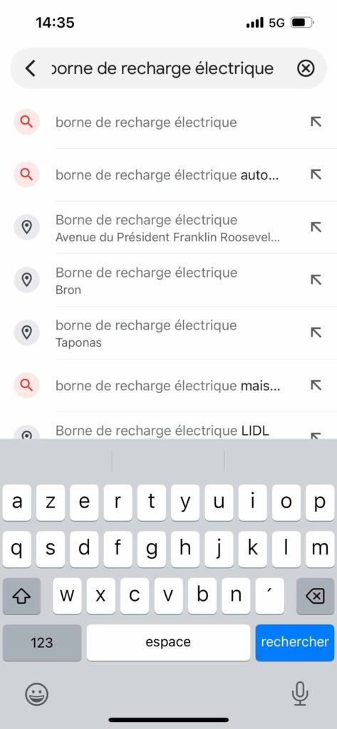 Google Maps recharge tesla