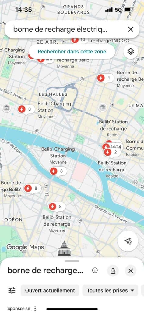 Google Maps borne recharge voiture électrique
