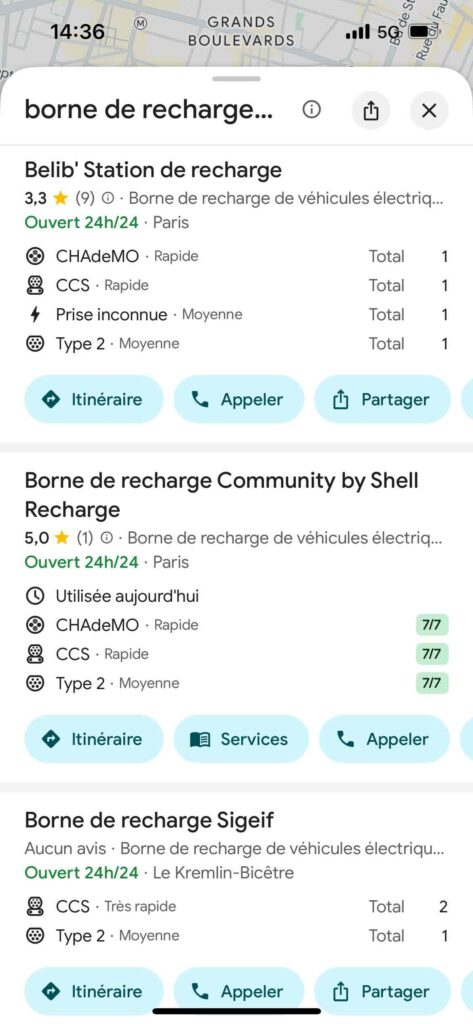 Google Maps borne recharge électrique