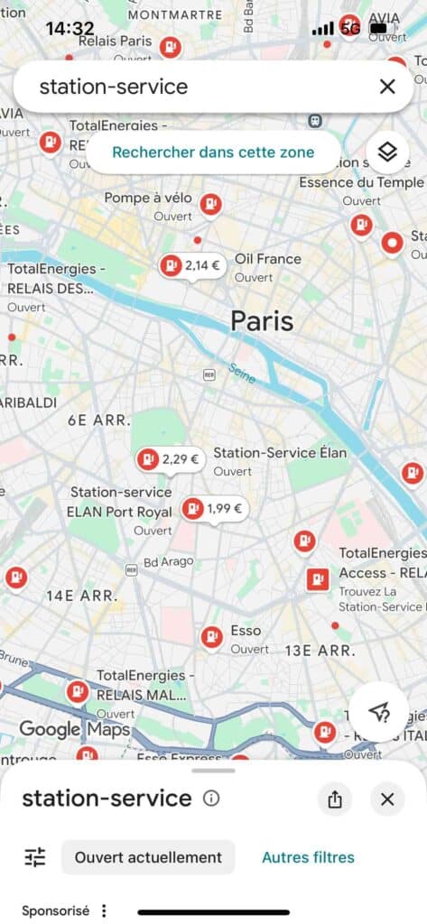 Google Maps essence pas cher