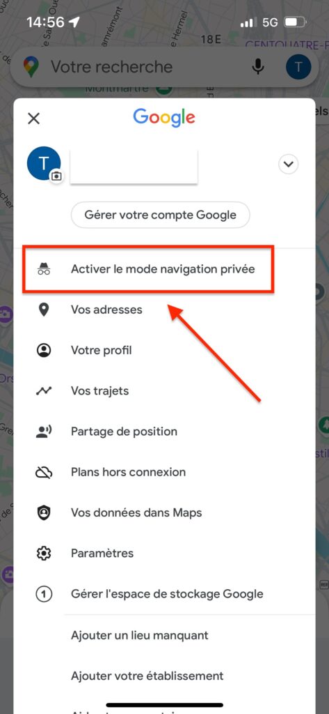navigation privée Google maps
