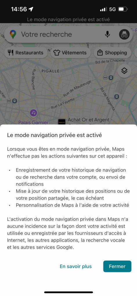 Mode confidentiel Google Maps
