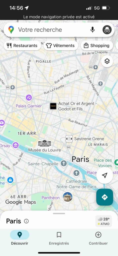 Activer la navigation privée Google Maps