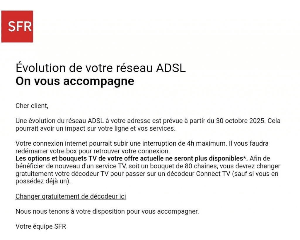 SFR mail TV ADSL