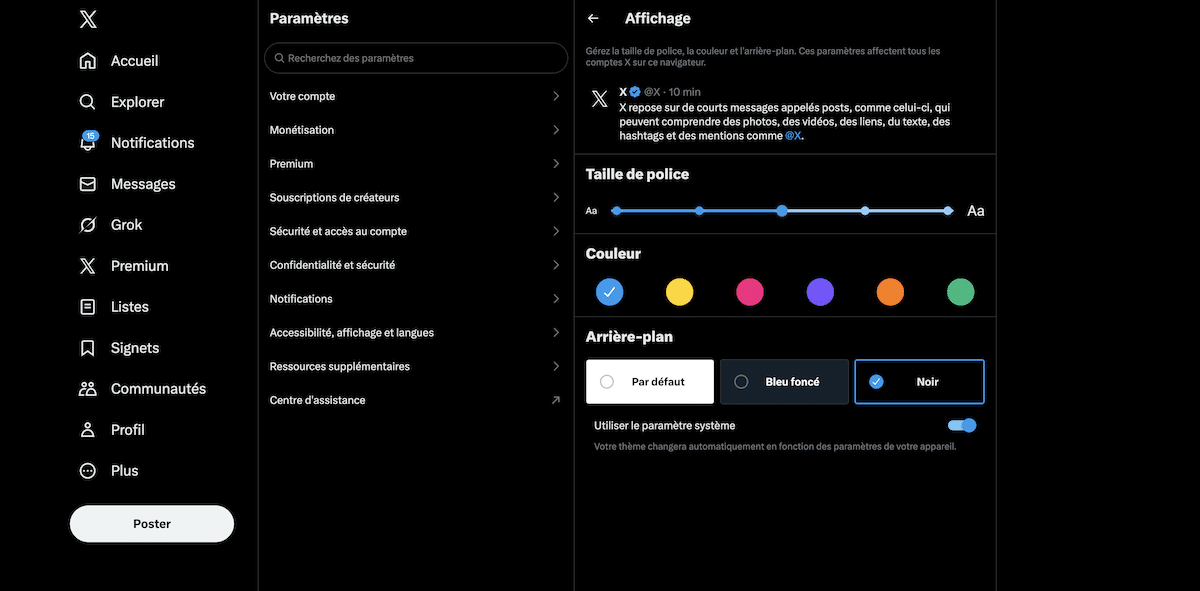 Activer mode sombre X / Twitter PC