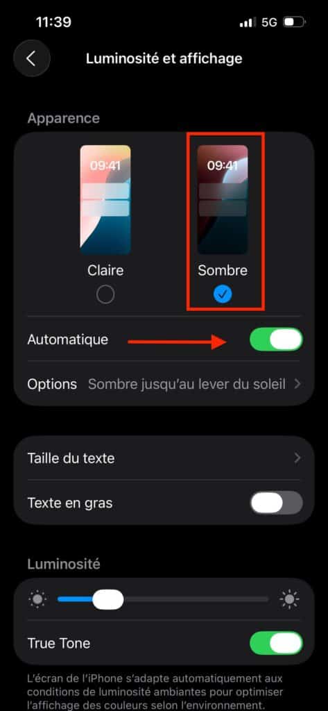 mode sombre instagram application