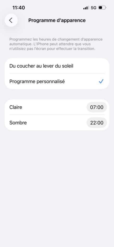 mode sombre instagram iPhone