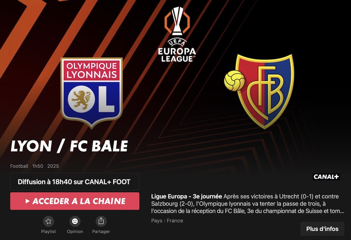 OL - FC Bâle direct