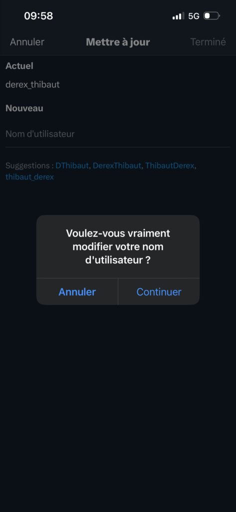 Changer identifiant Twitter