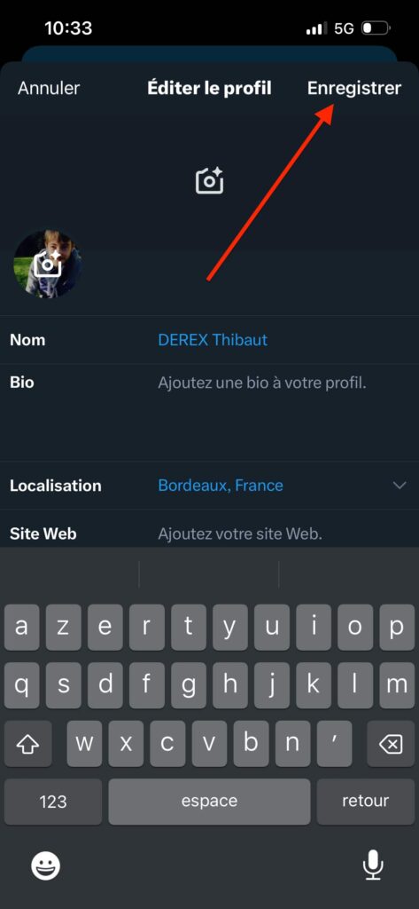 Changer nom profil Twitter
