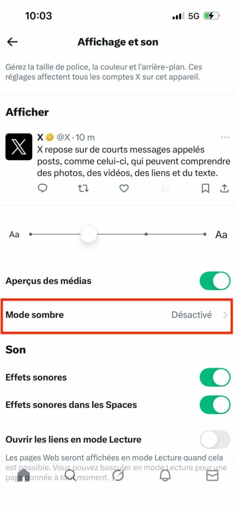 Activer mode sombre Twitter Android