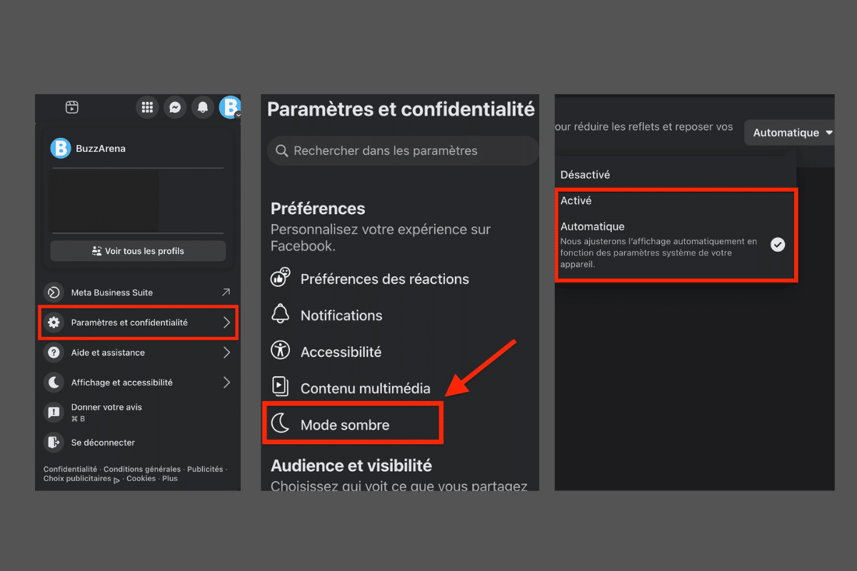 mode sombre Facebook ordinateur