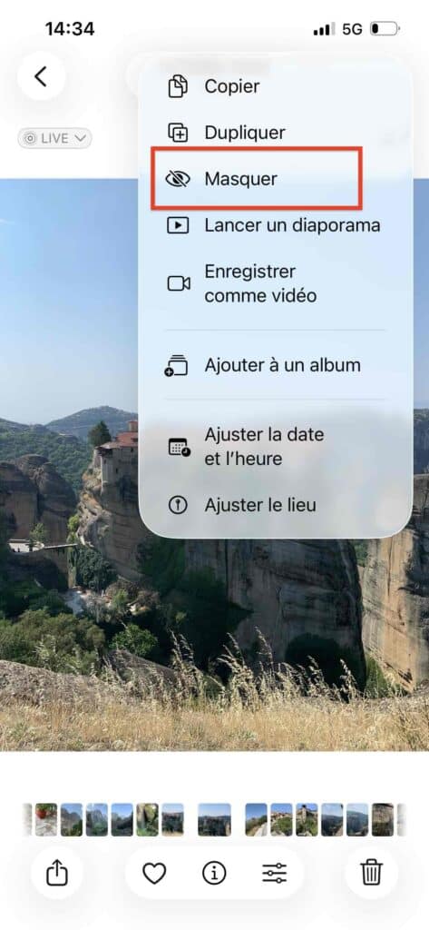 Masquer une photo sur iPhone