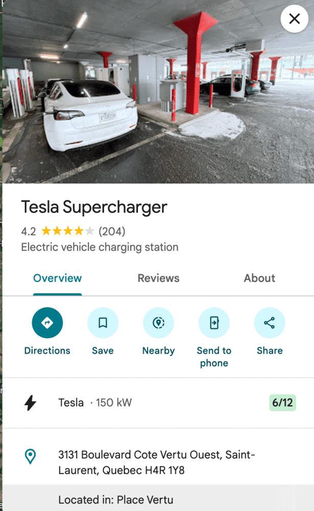 Tesla superchargeur Google Maps