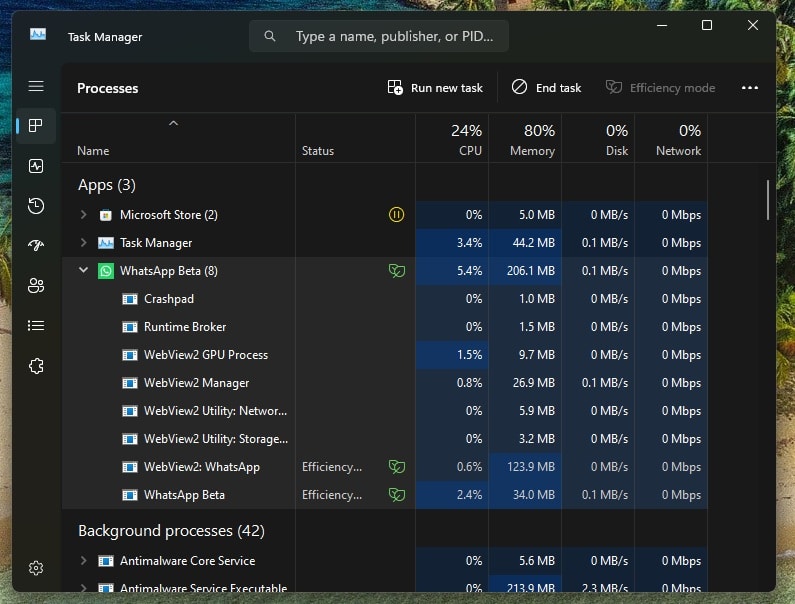 WhatsApp windows application