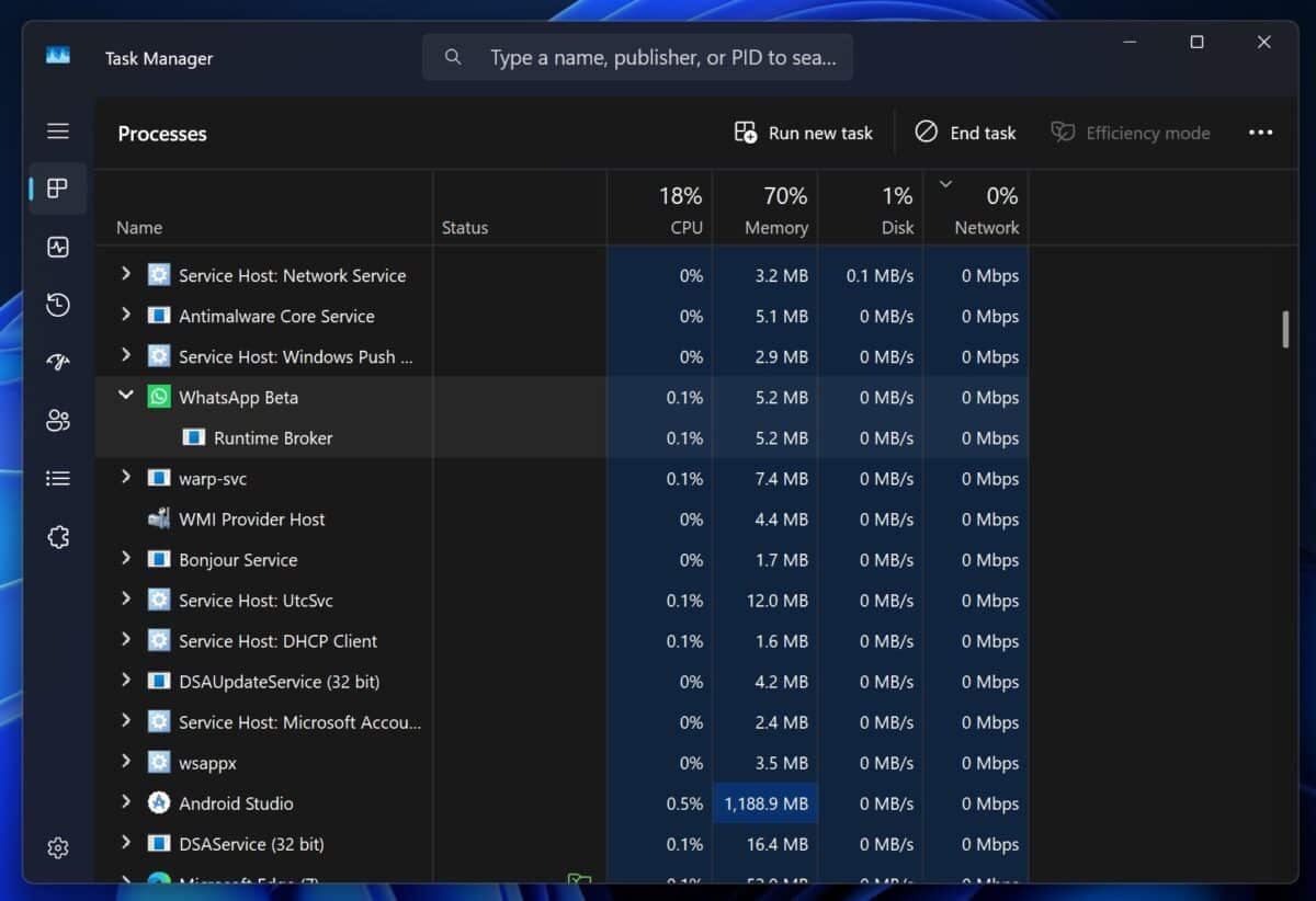 WhatsApp windows application