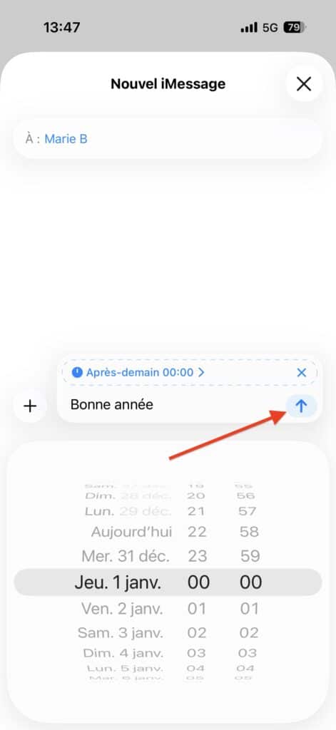 programmer sms nouvel an iOS