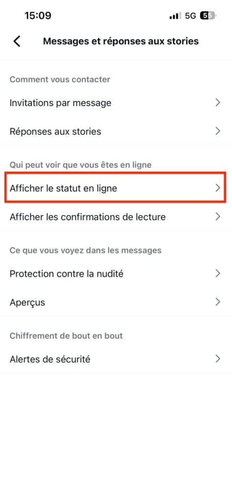 Désactiver statut en ligne Instagram