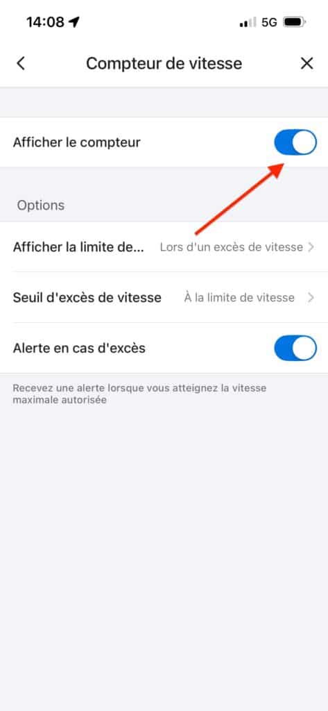 activer compteur de vitesse Waze application