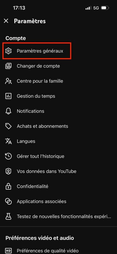 Mode sombre YouTube Android