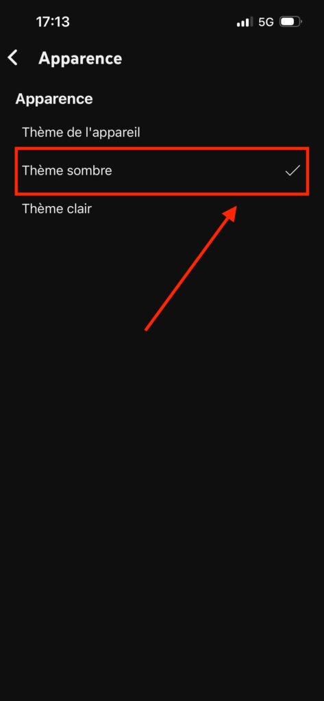 Mode sombre YouTube iPhone