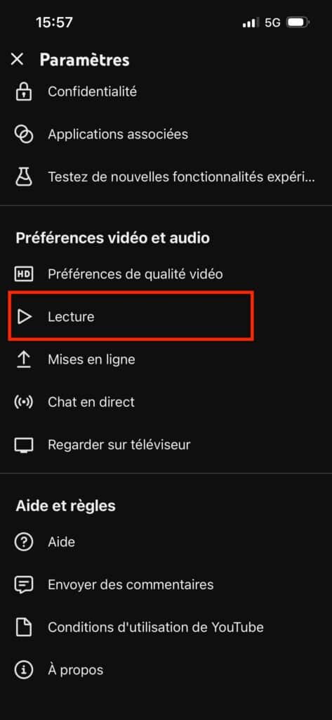 désactiver lecture automatique YouTube Android
