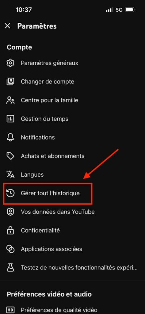 effacer historique YouTube Android