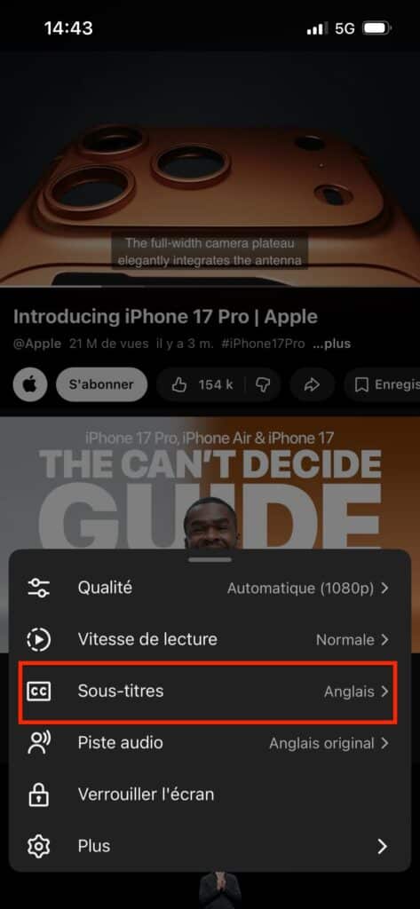 activer sous titres automatiques youtube Android