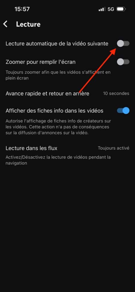 désactiver lecture automatique YouTube iOS
