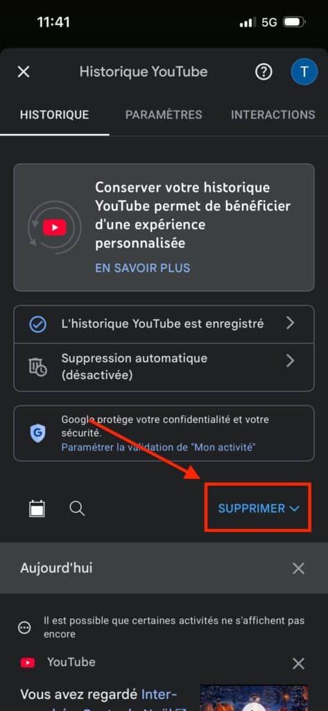effacer historique YouTube iOS