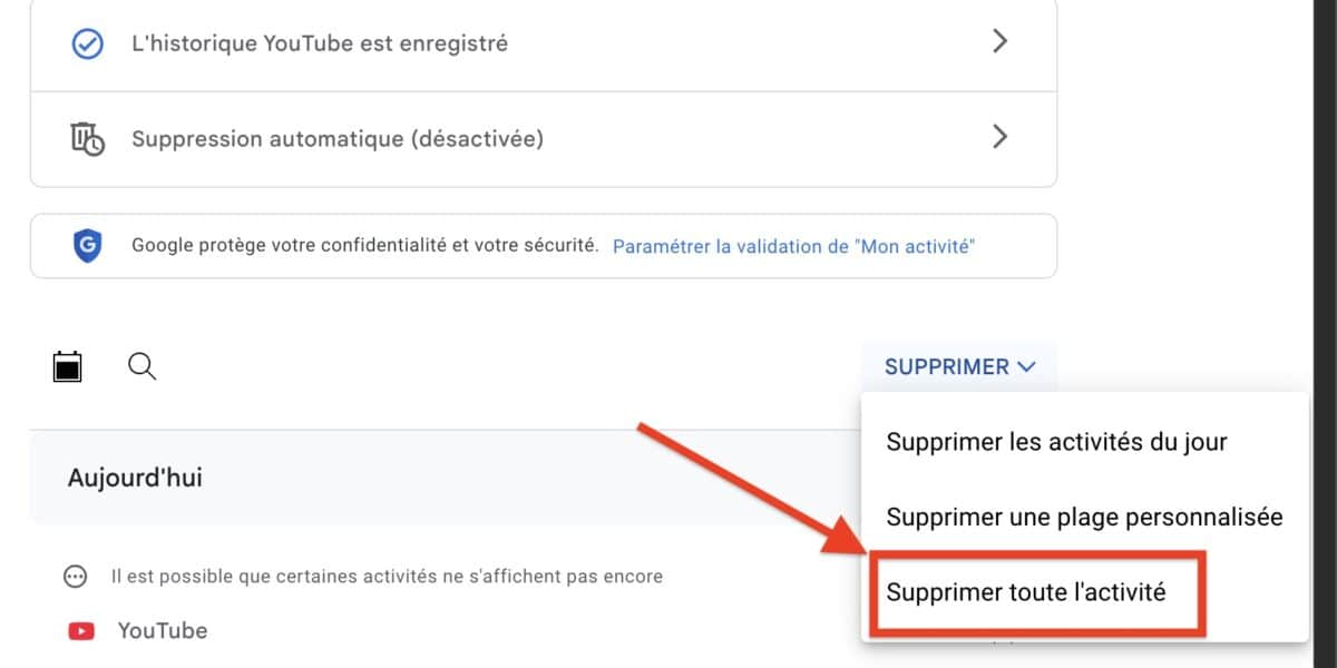 supprimer historique YouTube ordinateur