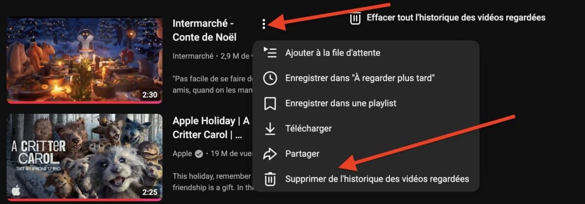 supprimer une vidéo historique YouTube