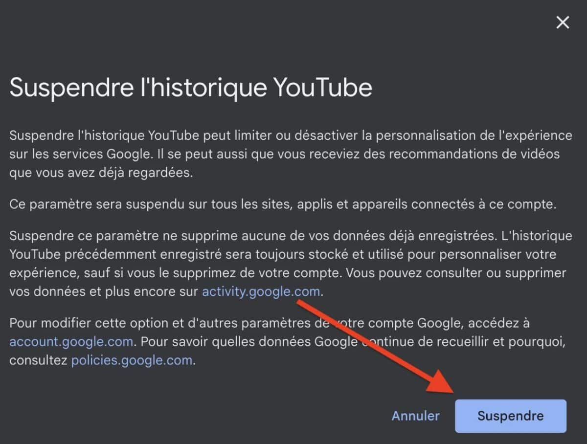 suppression automatique historique YouTube ordinateur