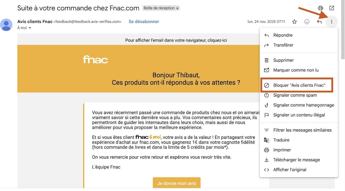 bloquer adresse gmail ordinateur
